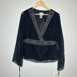 Vintage 90s Y2K ICE Black Silk Chiffon Blouse Top Women’s XL Whimsigoth Fairy